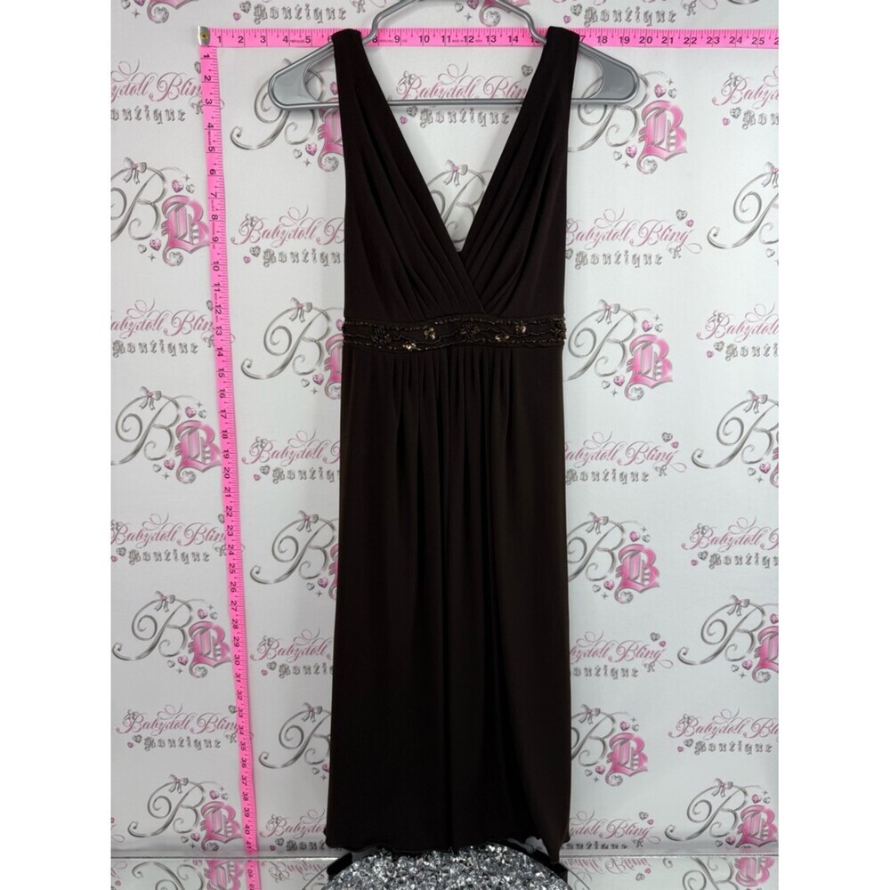 Jessica dress beaded lace Brown Sleeveless V-Neck Midi Dress with Beaded Waist